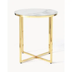 Tavolino Rotondo Con Piano In Vetro Effetto Marmo Antigua