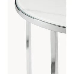 Tavolino Rotondo Con Piano In Vetro Effetto Marmo Antigua