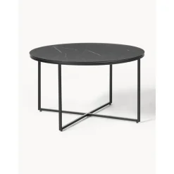 Tavolino Rotondo Da Salotto Con Piano In Vetro Effetto Marmo Antigua