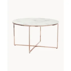 Tavolino Rotondo Da Salotto Con Piano In Vetro Effetto Marmo Antigua