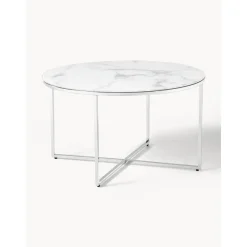 Tavolino Rotondo Da Salotto Con Piano In Vetro Effetto Marmo Antigua