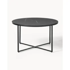 Tavolino Rotondo Da Salotto Con Piano In Vetro Effetto Marmo Antigua