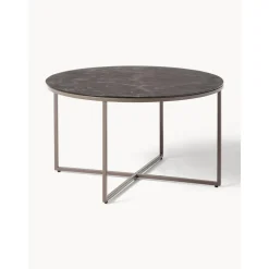 Tavolino Rotondo Da Salotto Con Piano In Vetro Effetto Marmo Antigua