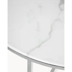 Tavolino Rotondo Da Salotto Con Piano In Vetro Effetto Marmo Antigua