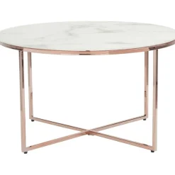 Tavolino Rotondo Da Salotto Con Piano In Vetro Effetto Marmo Antigua