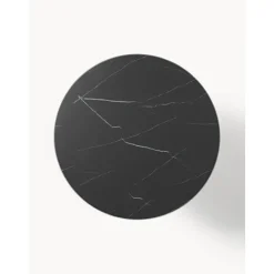 Tavolino Rotondo Da Salotto Con Piano In Vetro Effetto Marmo Antigua