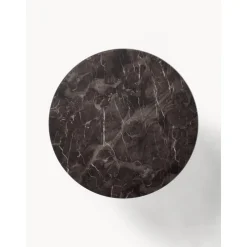 Tavolino Rotondo Da Salotto Con Piano In Vetro Effetto Marmo Antigua