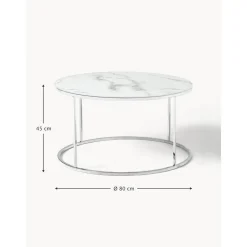 Tavolino Rotondo Da Salotto Con Piano In Vetro Effetto Marmo Antigua