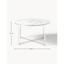 Tavolino Rotondo Da Salotto Con Piano In Vetro Effetto Marmo Antigua