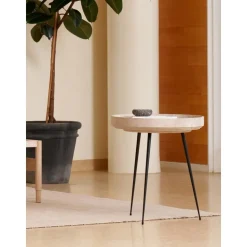 Tavolino Rotondo In Legno Di Quercia Bowl, Fatto A Mano