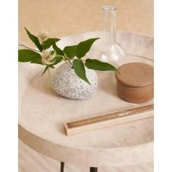 Tavolino Rotondo In Legno Di Quercia Bowl, Fatto A Mano