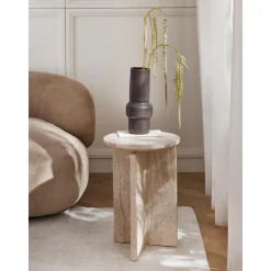 Tavolino Rotondo In Travertino Marisa