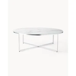 Tavolino Rotondo Xl Da Salotto Con Piano In Vetro Effetto Marmo Antigua