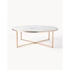 Tavolino Rotondo Xl Da Salotto Con Piano In Vetro Effetto Marmo Antigua