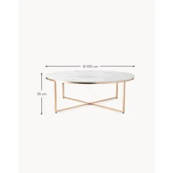 Tavolino Rotondo Xl Da Salotto Con Piano In Vetro Effetto Marmo Antigua