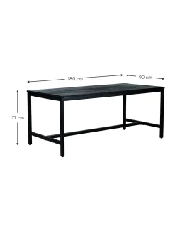 Tavolo Con Piano In Legno Massiccio Nero Raw, 180X90 Cm