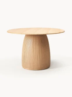 Tavolo Da Pranzo Rotondo Con Struttura Scanalata In Legno Di Quercia Nelly, In Varie Misure