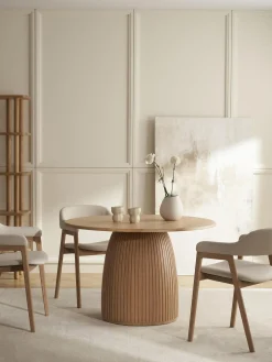 Tavolo Da Pranzo Rotondo Con Struttura Scanalata In Legno Di Quercia Nelly, In Varie Misure