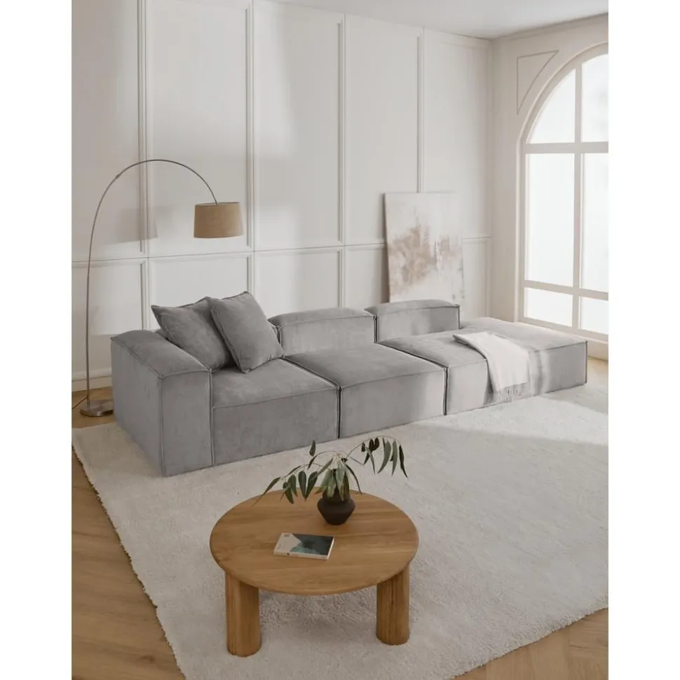 Chaise Longue Xl Componibile In Velluto A Coste Lennon