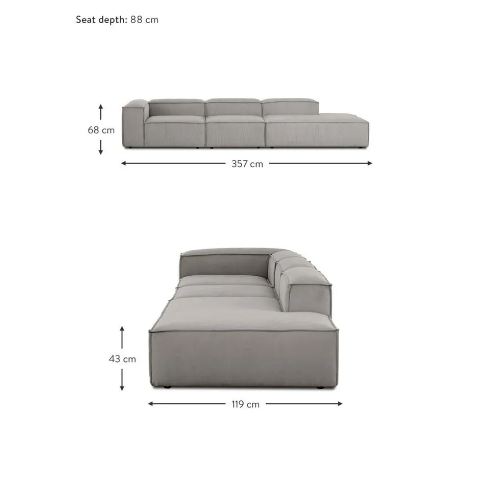 Chaise Longue Xl Componibile In Velluto A Coste Lennon