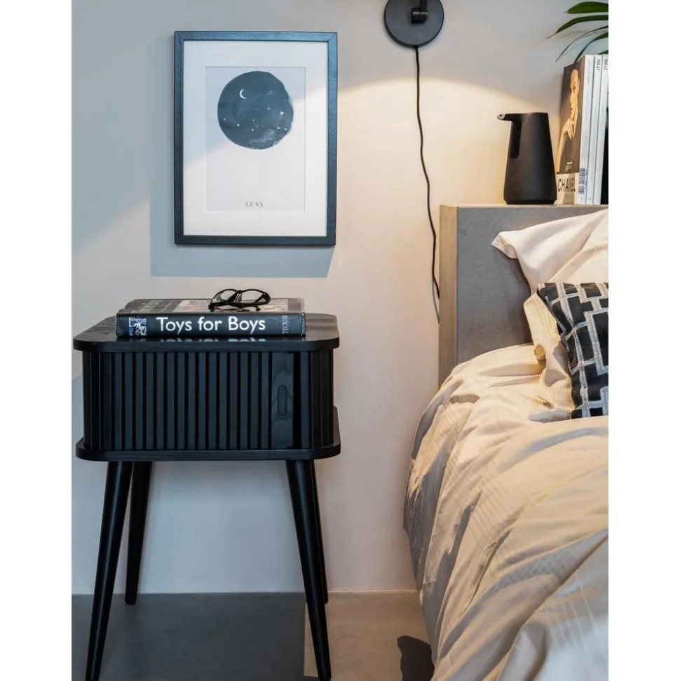 Comodino In Legno Con Anta Scorrevole E Frontale Scanalato Barbier