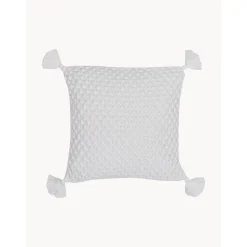 Copricuscino A Maglia Bianca Con Nappe Astrid