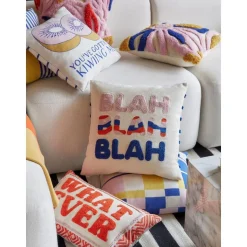 Copricuscino Reversibile Con Scritta Ricamata Blah Blah