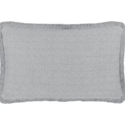 Copricuscino Reversibile Color Grigio Chiaro Con Frange Loran