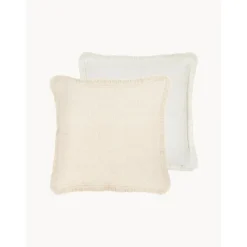 Copricuscino Reversibile Beige Con Frange Loran