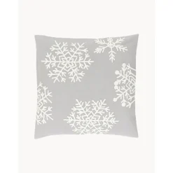 Copricuscino Ricamata Color Grigio Snowflake