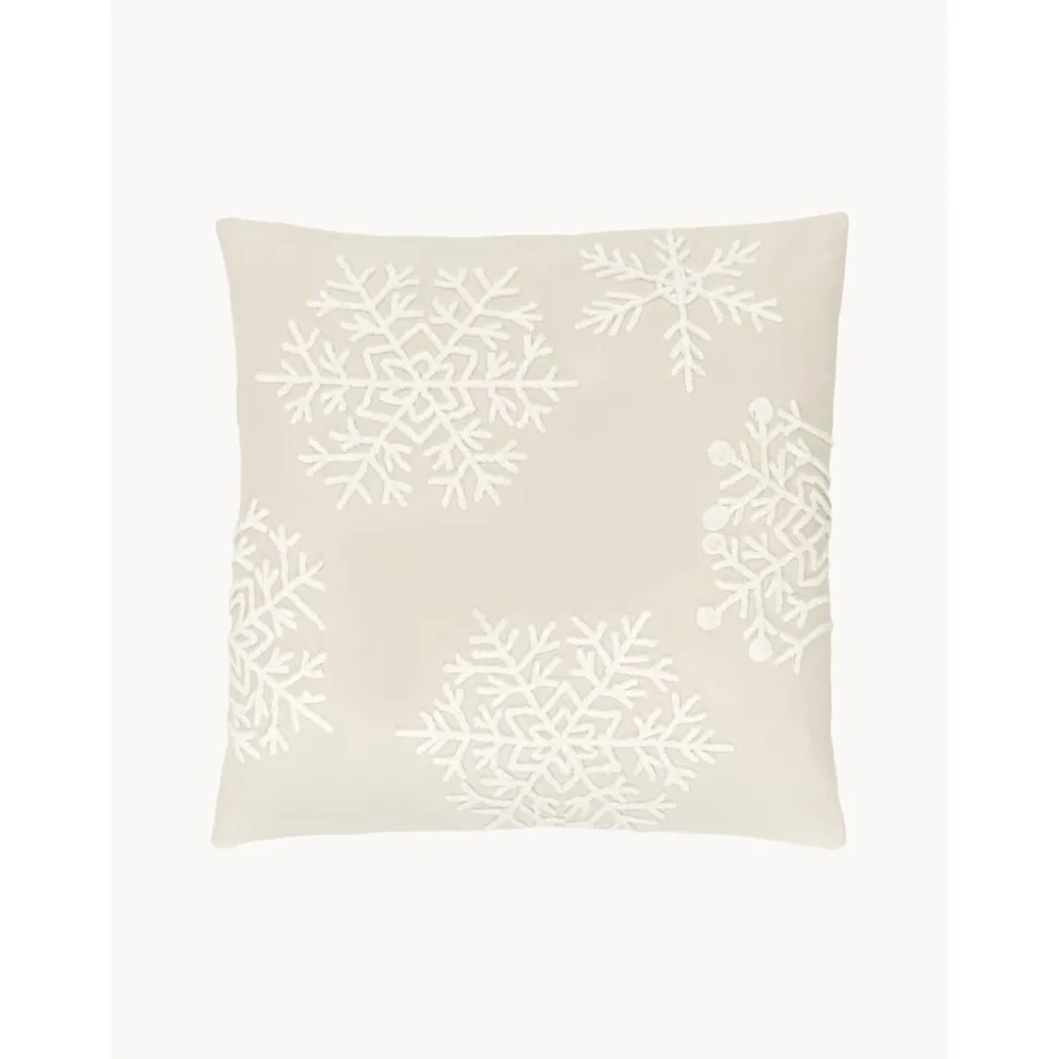 Copricuscino Ricamata Color Beige Snowflake