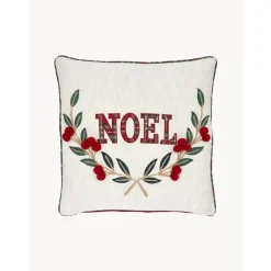 Copricuscino Ricamata Con Bordino E Scritta Noel