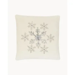 Copricuscino Ricamata In Velluto Bianco Crema Con Bordino Snowflake