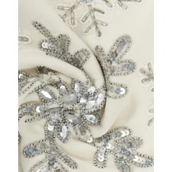 Copricuscino Ricamata In Velluto Bianco Crema Con Bordino Snowflake