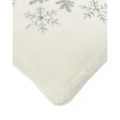 Copricuscino Ricamata In Velluto Bianco Crema Con Bordino Snowflake