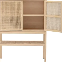 Credenza Alta In Legno Di Pino/Rattan Sanna