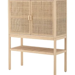 Credenza Alta In Legno Di Pino/Rattan Sanna
