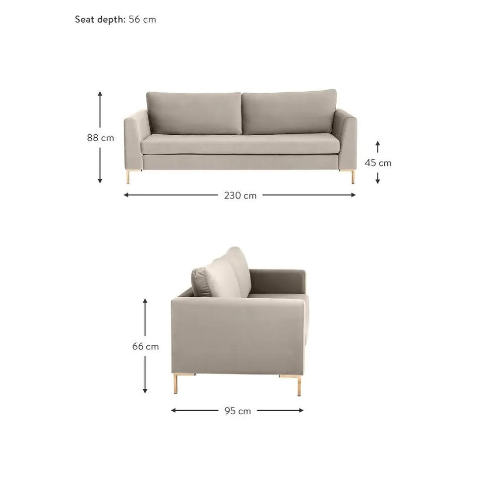 Divano 3 Posti In Velluto Luna