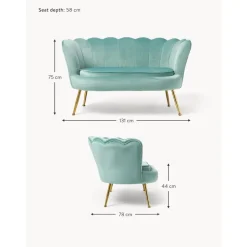 Divano 2 Posti In Velluto Con Piedini In Metallo Oyster