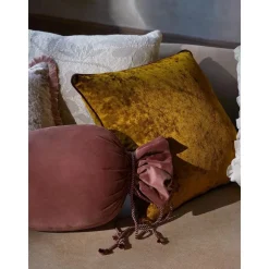 Federa Arredo In Velluto Giallo Ocra Con Bordino Enid