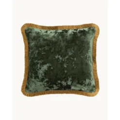Federa Arredo In Velluto Verde Scuro Con Frange Cyrus