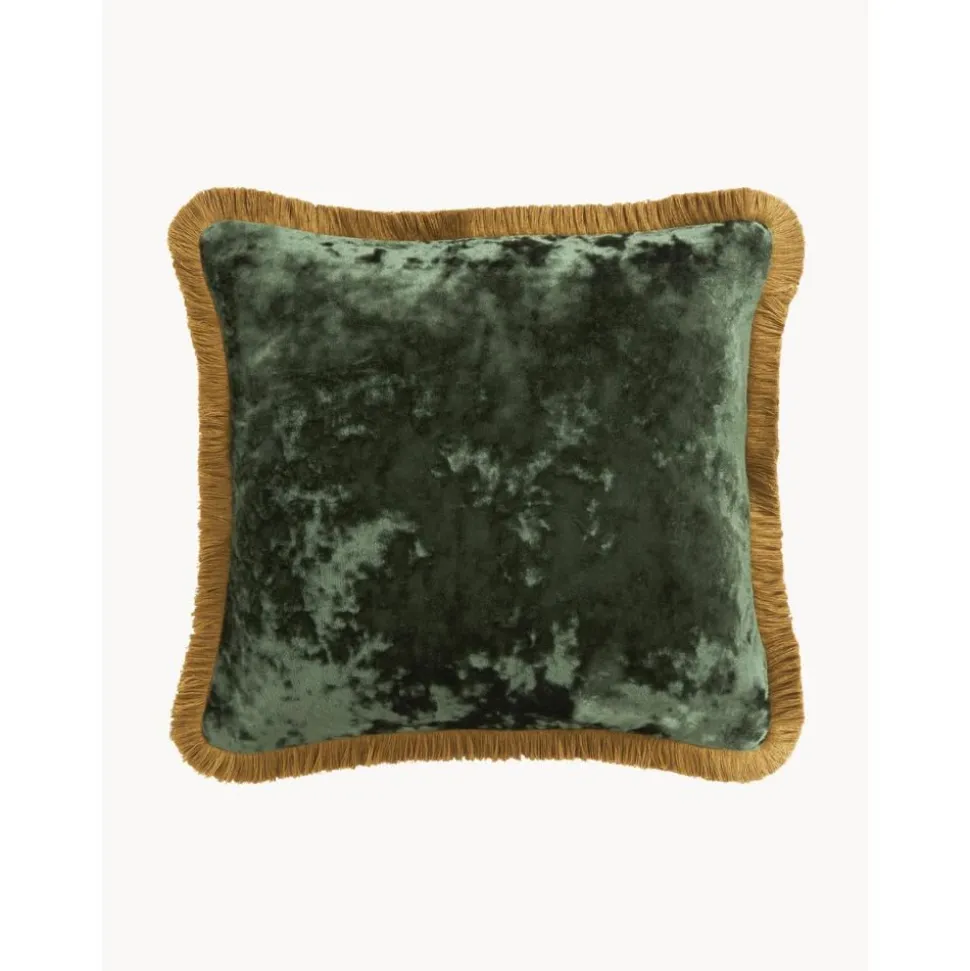 Federa Arredo In Velluto Verde Scuro Con Frange Cyrus