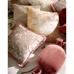 Federa Arredo In Velluto Beige Con Frange Cyrus