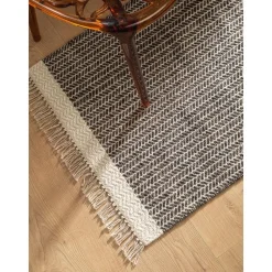 Passatoia In Lana Tessuta A Mano Con Frange Kim