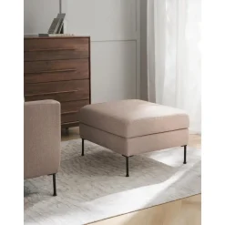 Poggiapiedi Contenitore Da Divano In Tessuto Taupe Cucita