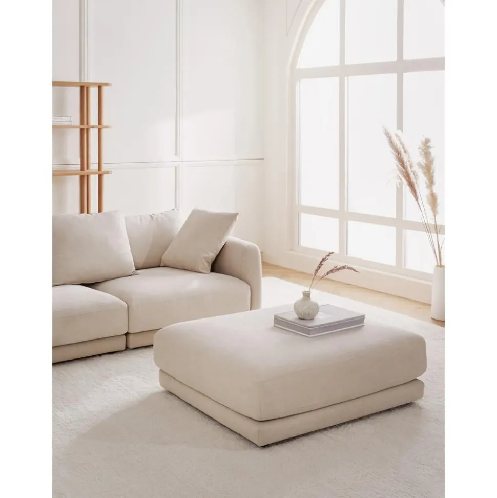 Poggiapiedi Da Divano In Tessuto Beige Jasmin