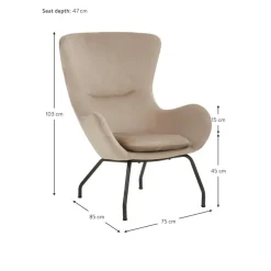 Poltrona Bergere In Velluto Con Gambe In Metallo Wing