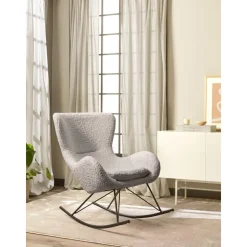 Poltrona In Teddy Grigio Con Gambe In Metallo Wing