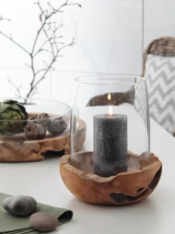 Portacandela Fatto A Mano Con Base In Teak Terra