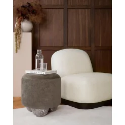 Pouf Imbottito In Tessuto Lino